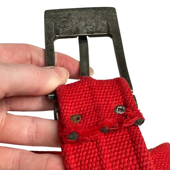 Y2K VTG Dolce & Gabbana Red Canvas Grommet Belt D&G Logo 27-34” Waist Grunge - Picture 7 of 8